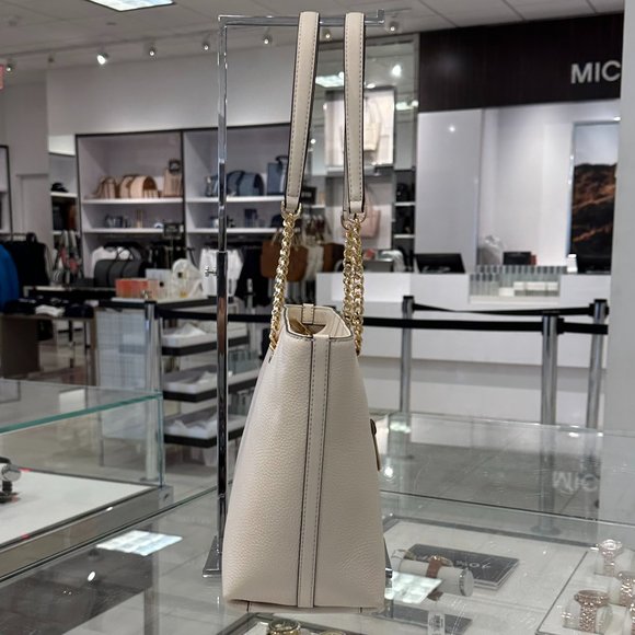 Michael Kors Jet Set Item MD Front Pocket Shoulder Chain Tote Bag Light Cream - Picture 4 of 10